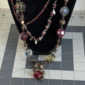 Vintage Boho Statement Necklace Lot (2) – Faceted Glass Beads, Filigree, Layered